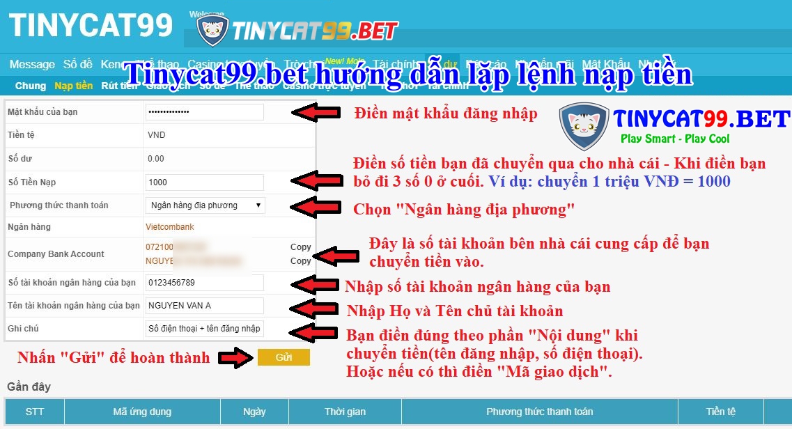 nạp tiền tinycat99